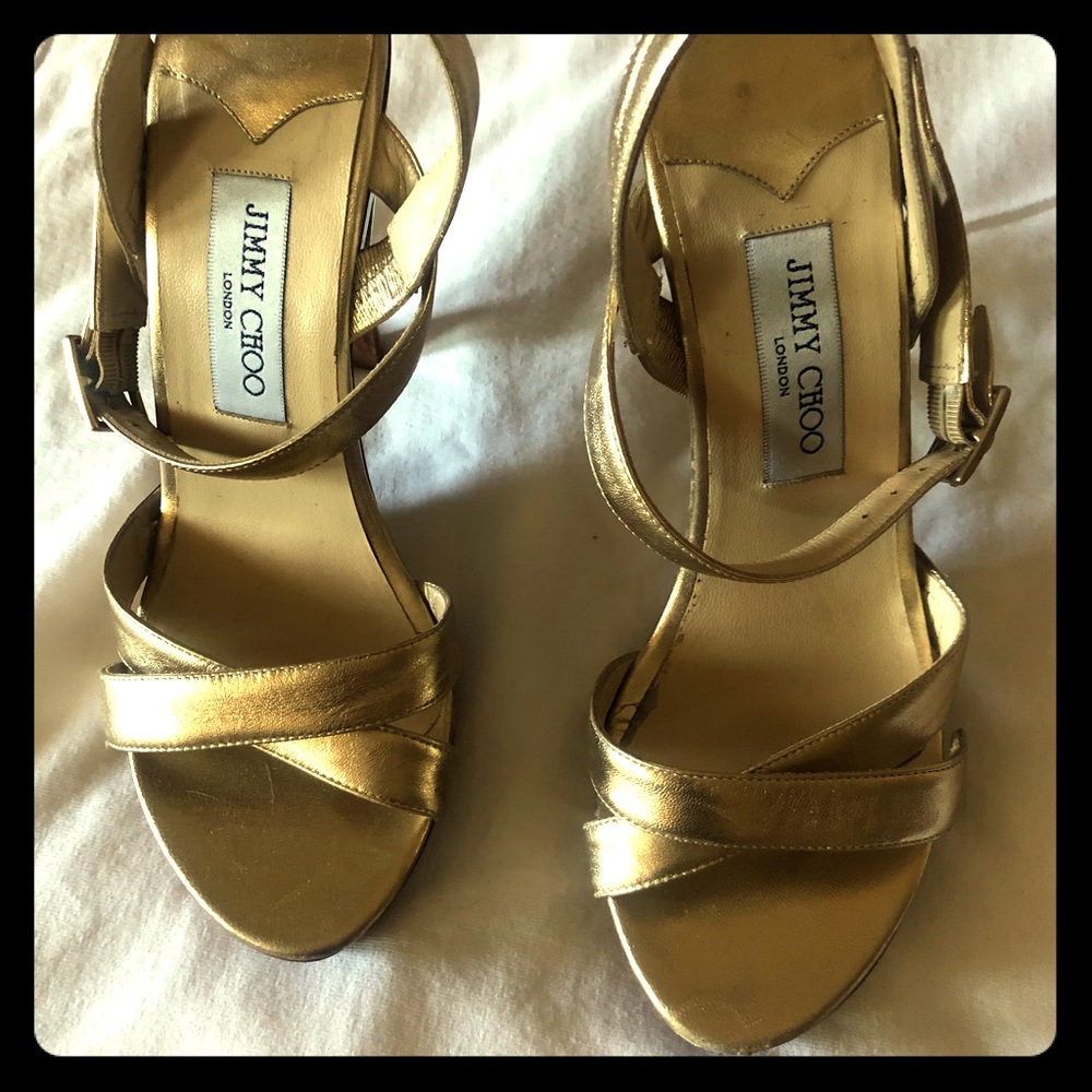 Jimmy Choo Gold Wooden Heals
